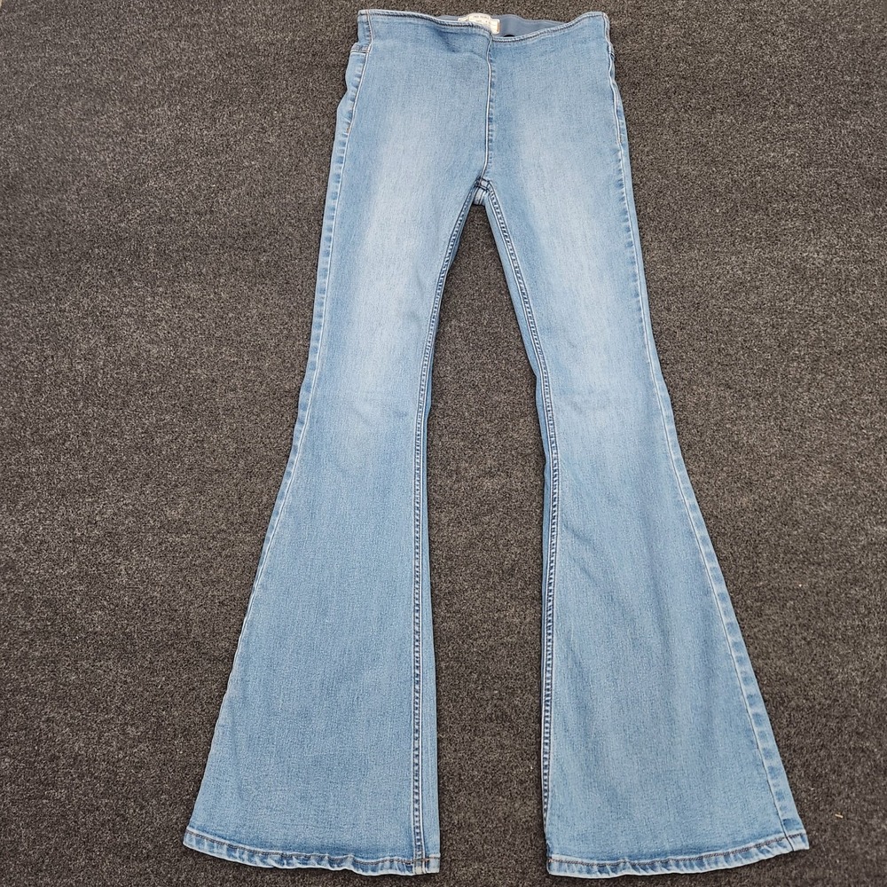 Free People Womens 28 Light Blue Flared Jeans Pull On Stretch Festival Boho